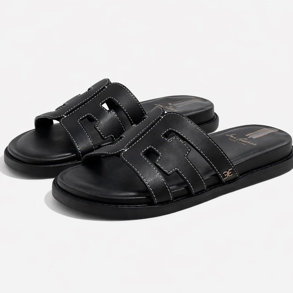 Sam Edelman Valeri Mini Black Leather Slide Sandals Toddler Girls 12 NWT